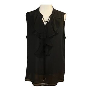 Tommy Hilfiger Black Sleeveless Ruffle Top Large